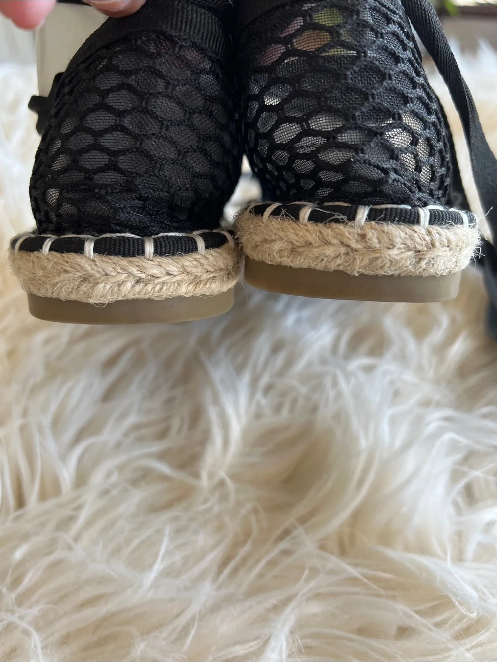 Black Lace-Up Mesh Espadrille Flats
